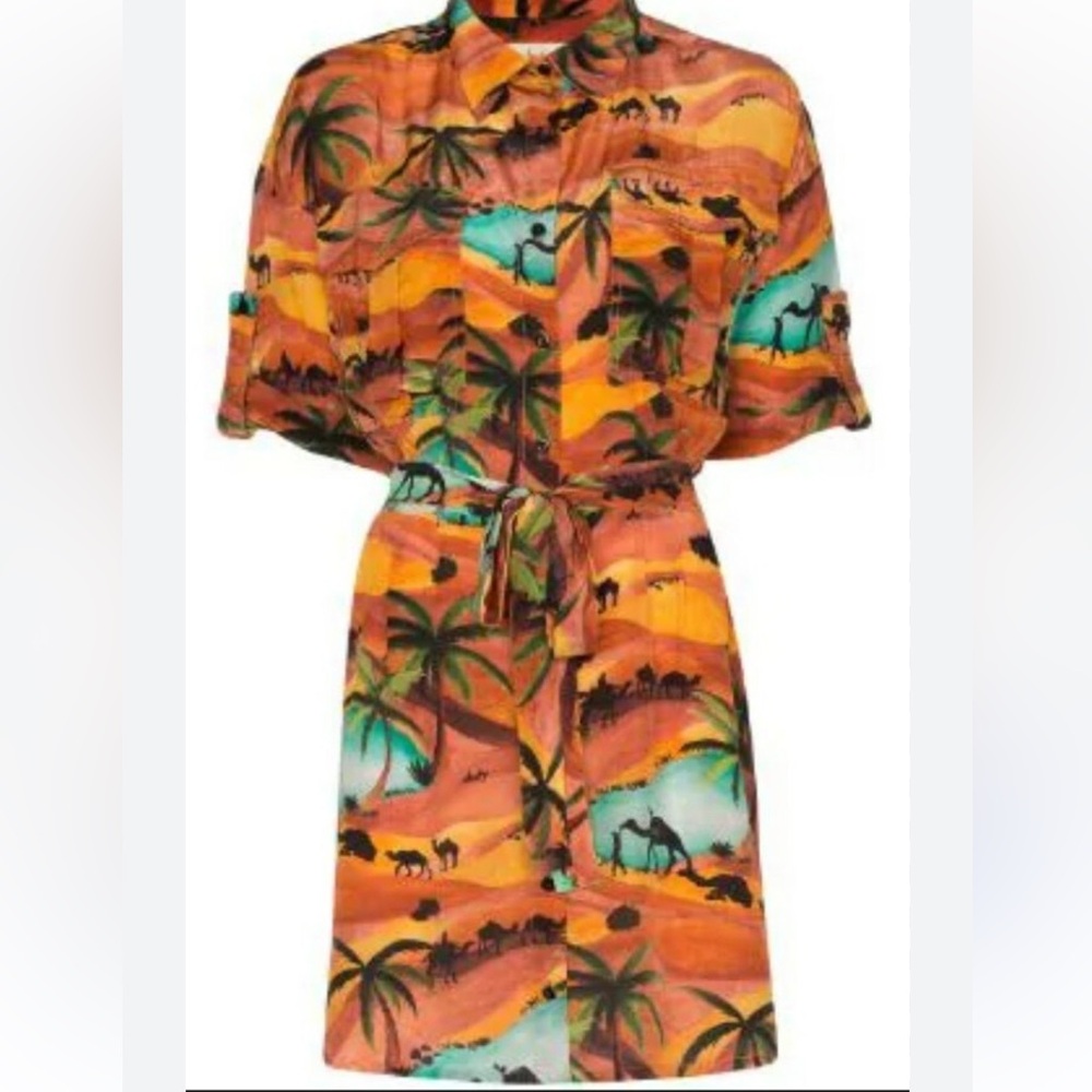 Chufy OASIS SAFARI Orange and Black Tropical Shirt Dress size L